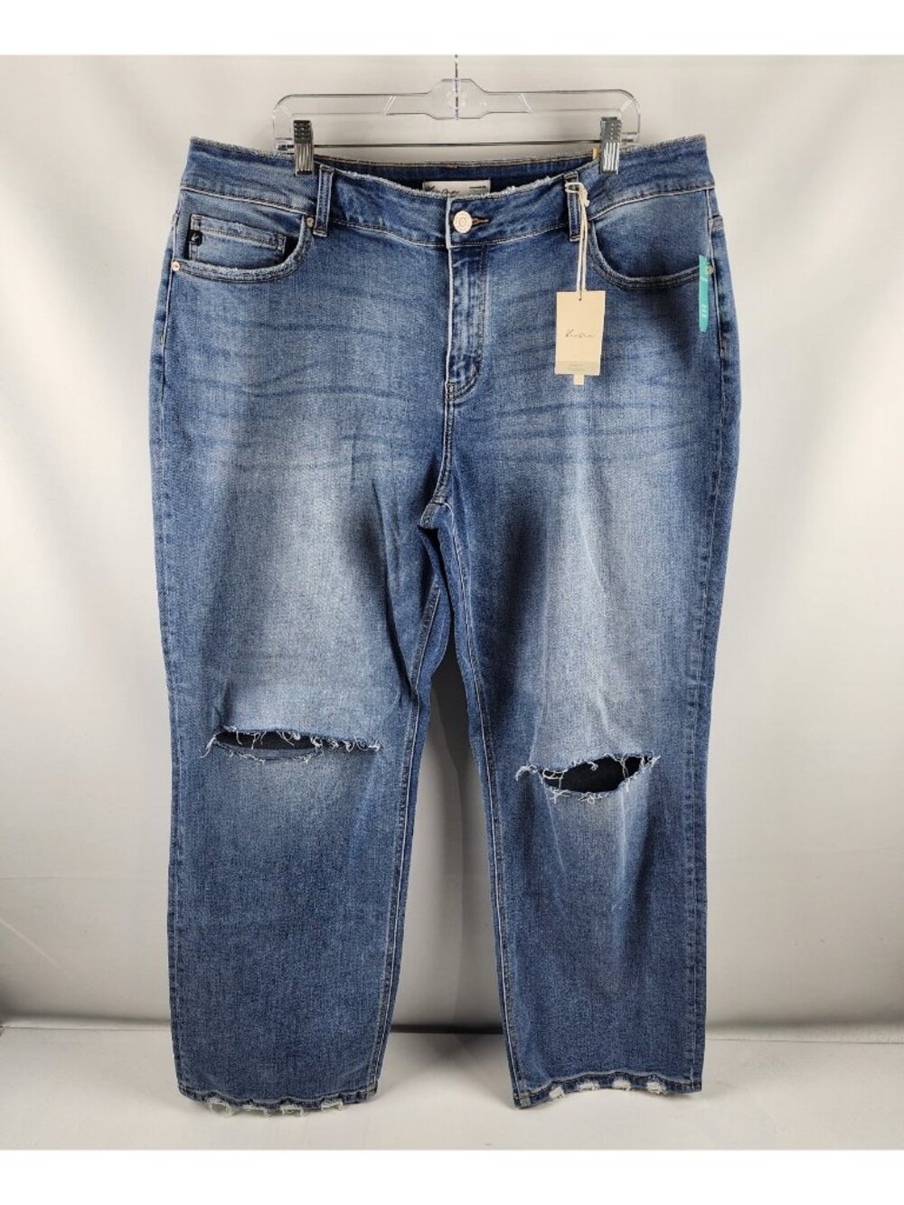 Kancan Jeans Womens Plus 20 Blue High Rise Open Ripped Straight Jean Relaxed NWT